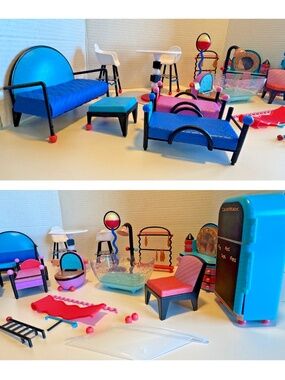 LOL Surprise OMG Dollhouse Furniture Lot - Vanity Fridge Tub Toilet Slide Lamp